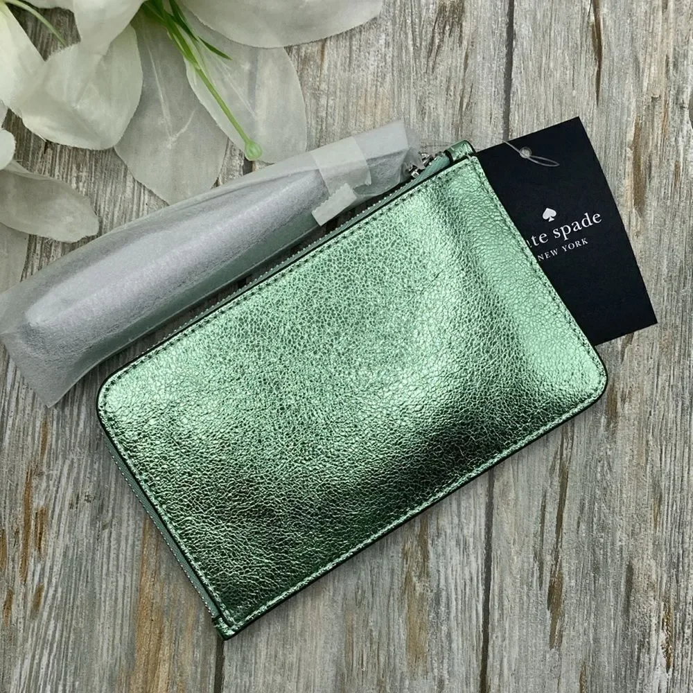 Kate Spade Lucy Metallic Small L-zip Wristlet Bag Wallet Purse